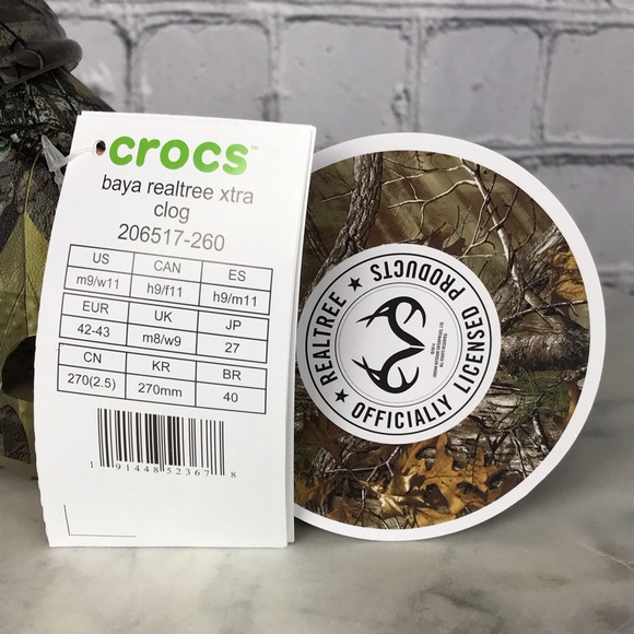 Crocs Baya RealTree Xtra Clog Adult Unisex Brown & Green Camo Leaves Slides NEW - Picture 11 of 12